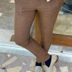 Brown Slim Fit Wool Pants
