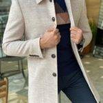 Beige Slim Fit Collar Wool Long Coat