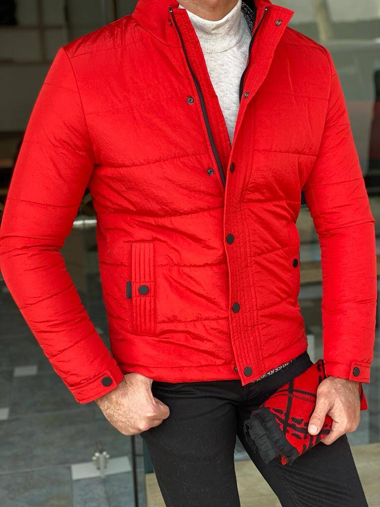 Red Slim Fit Quilted Jacket