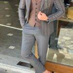 Aysoti Bourcoei Gray Slim Fit Notch Lapel Striped Suit