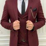 Aysoti Holprice Burgundy Slim Fit Peak Lapel Suit