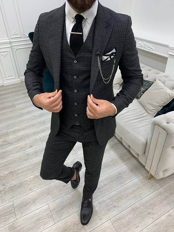 Black Slim Fit Peak Lapel Suit