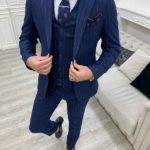 Aysoti Oswildale Blue Slim Fit Peak Lapel Pinstripe Suit
