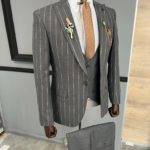 Gray Brown Slim Fit Peak Lapel Striped Suit