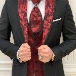 Burgundy Black Slim Fit Peak Lapel Wedding Suit