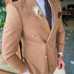 Brown Slim Fit Double Breasted Blazer