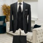Black Slim Fit Glitter Peak Lapel Wedding Suit