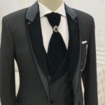 Black Slim Fit Velvet Peak Lapel Wedding Suit