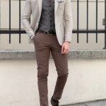 Beige Slim Fit Peak Lapel Combination Wool Suit