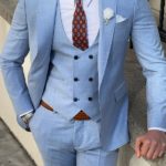 Sky Blue Slim Fit Peak Lapel Wool Suit