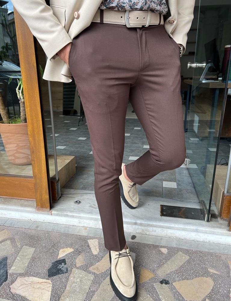 Aysoti Farndale Dark Brown Slim Fit Pants - Aysotiman