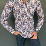 Aysoti Laval Navy Blue Slim Fit Floral Cotton Shirt