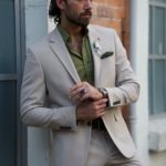 Aysoti Saxonwood Beige Slim Fit Notch Lapel Suit